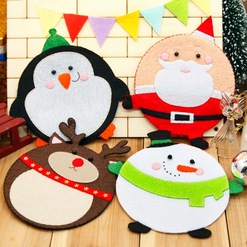 

4Pcs/set Christmas Theme Cartoon Roles Cup Mat Cus Pad Simple Felt DIY Package Needle Craft Make Your Life More Interesting