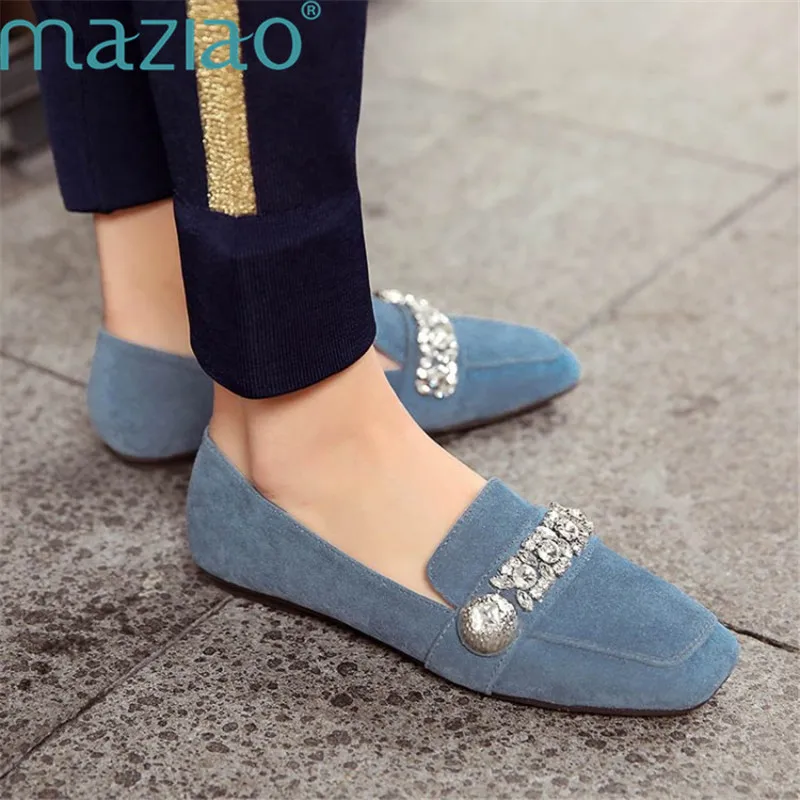 

Boat Comfortable Shallow Mouth Shoes Woman Flat Luxury Rhinestone Square Toe Party Casual Loafers MAZIAO