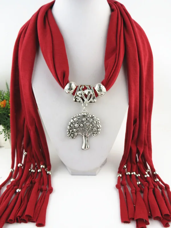 Tassels Warm Scarf Women Charms Scarf Alloy Tassel Tree Pendant Jewelry