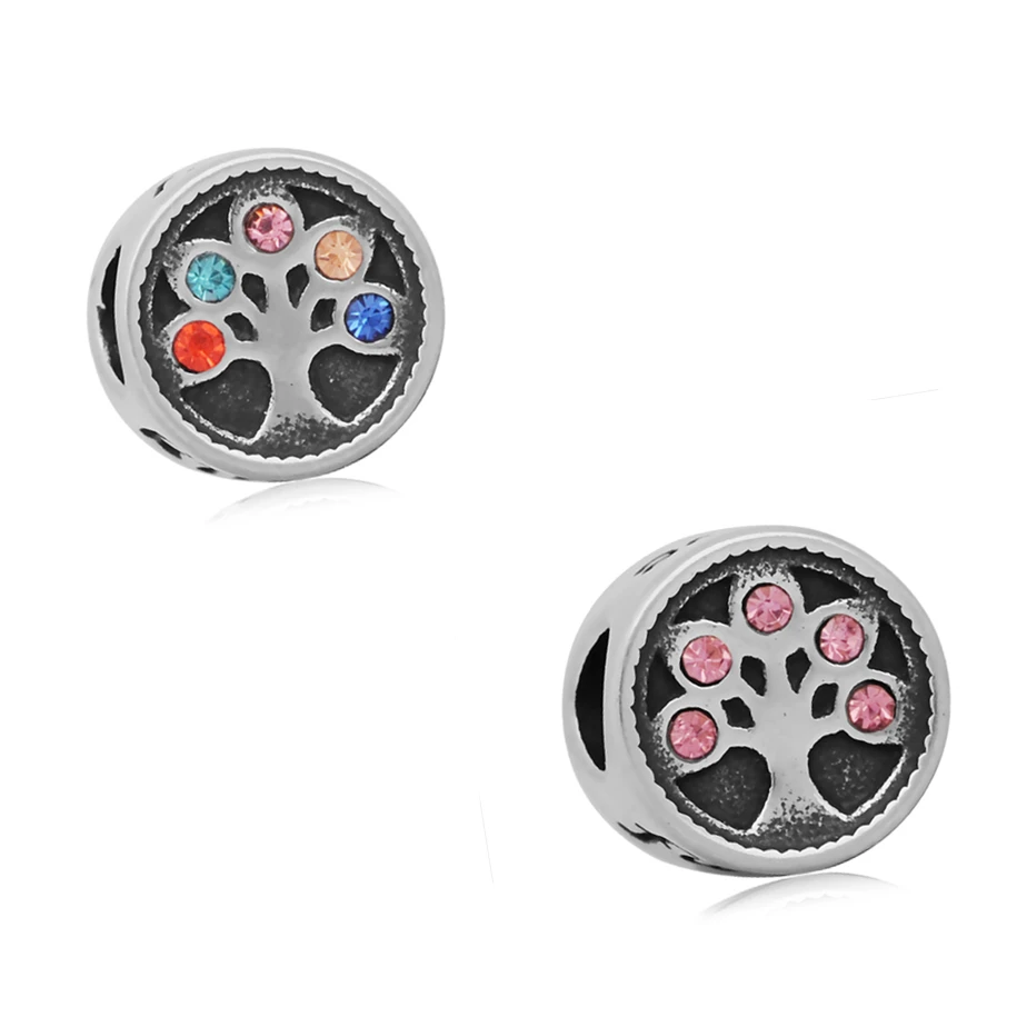 

Colors Vintage Tree of Life Beads With Pink/Colorful Crystal For Wholesale Charms Bracelet Round DIY Bead for Jewelry Making