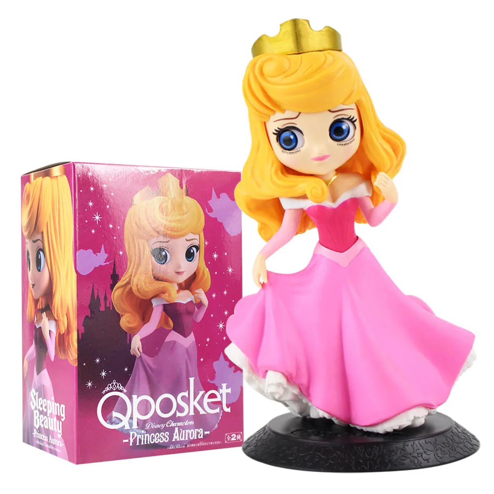 Q Posket Princess Figures Mermaid Ariel Rapunzel Belle QPosket Characters Collectible Modle Dolls Kids Girls Toys Gifts - Цвет: Aurora B with box