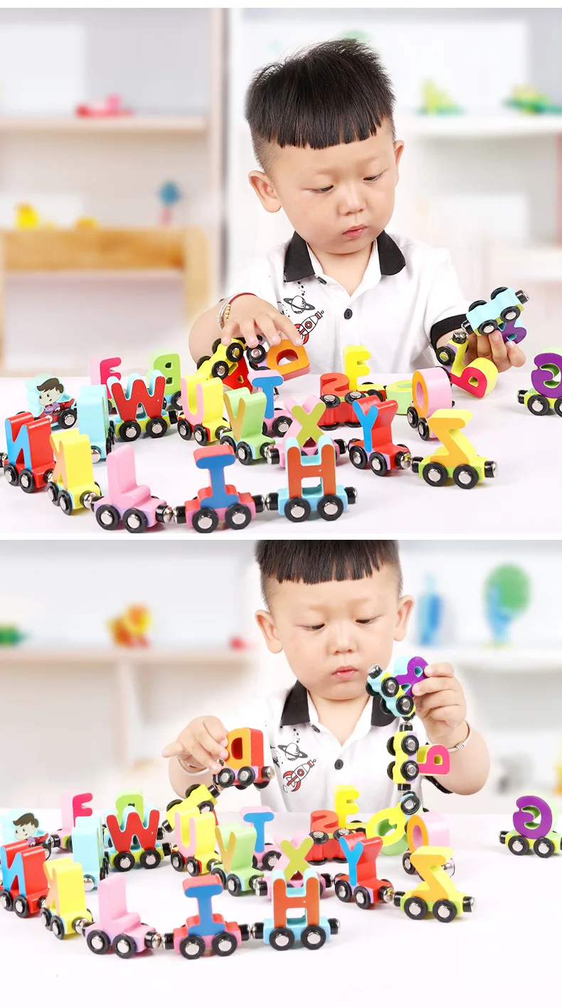 Montessori Magnetic Wooden Worm Alphabet Car Math Number Developing Puzzle Animal Early Educational Insect Game Toy for Children (5)