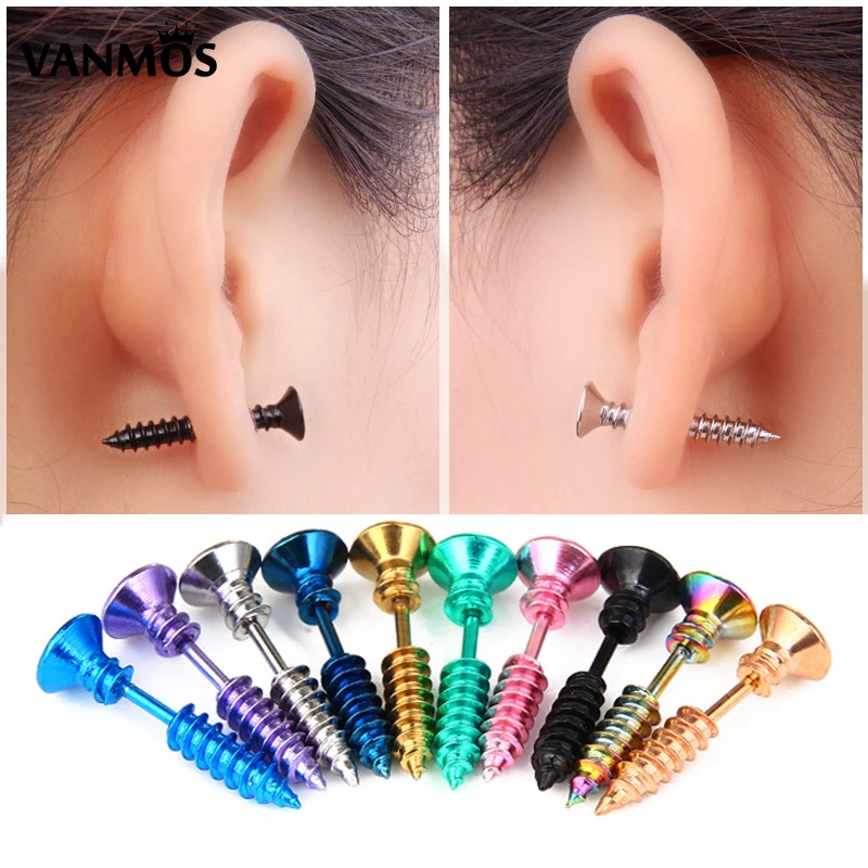 

Vanmos Exaggeration Novel Screw Ear Stud Earrings Steampunk Fashion Earring for Women Girls Helix Ear Piercings Fashion Jewelry
