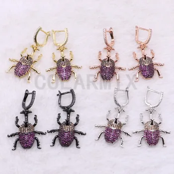 

Wholesale High quality long corn beetle Mix color Micro pave Zircon inset earrings big bugs jewelry gift for women 3767