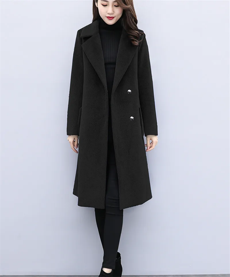 Большие размеры 6XL, Женское шерстяное пальто, Осень-зима, Длинные куртки, тонкие женские черные базовые пальто, большие размеры, женские шерстяные пальто, A2353 - Цвет: black
