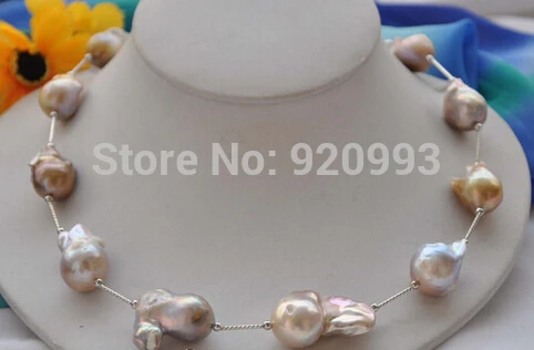 

Wholesale&FREE P&P****28mm lavnder baroque KESHI REBORN PEARL silver NECKLACE