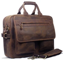 Vintage Crazy Horse Genuine Leather Briefcase men Business Bag Men Briefcase Leather 15″inch Laptop Bag tote male Office Bag