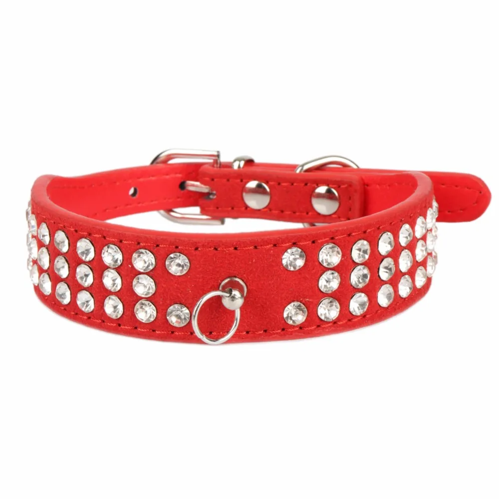 Small Dog Collars Genuine leather Necklace Chihuahua Rhinestone Animals