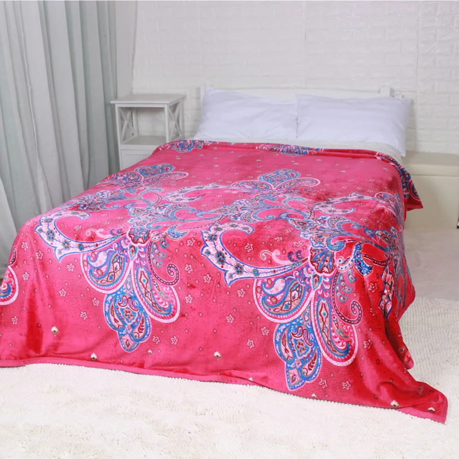 Red Retro Chinese Style Wedding Flannal Blanket Joyous Throw Blankets