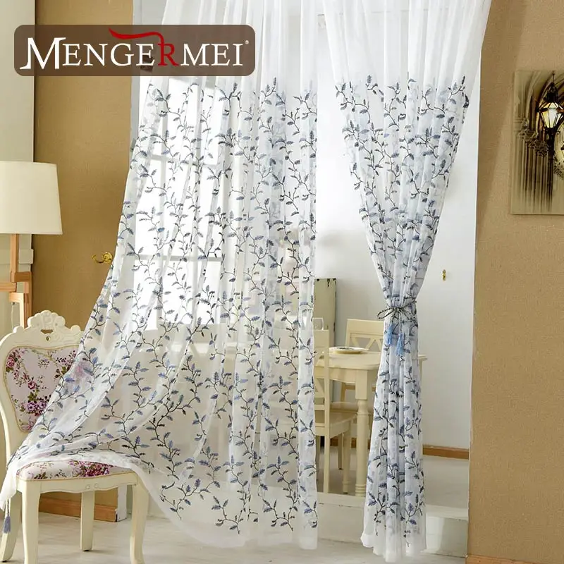 MENGERMEI узор листьев Curtians вышитые Элегантные прозрачные тюлевые шторы с листьями