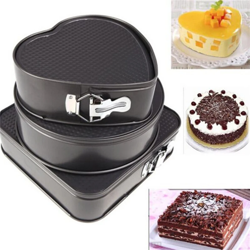 Set of 3pcs Heart Round Square Shape Non Stick Teflon Coating Cake
