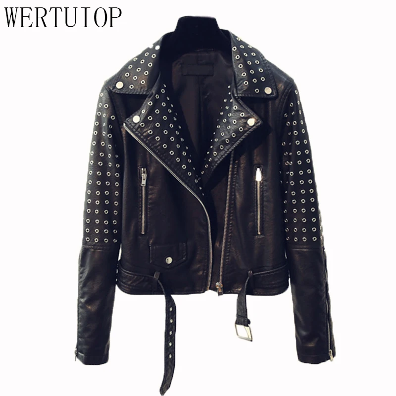 

2019 Spring New Black Slim Fashion Wild Metal Ring Women Leather Jacket Short Jacket Women Clothing Jacket Female Coat Outerwear