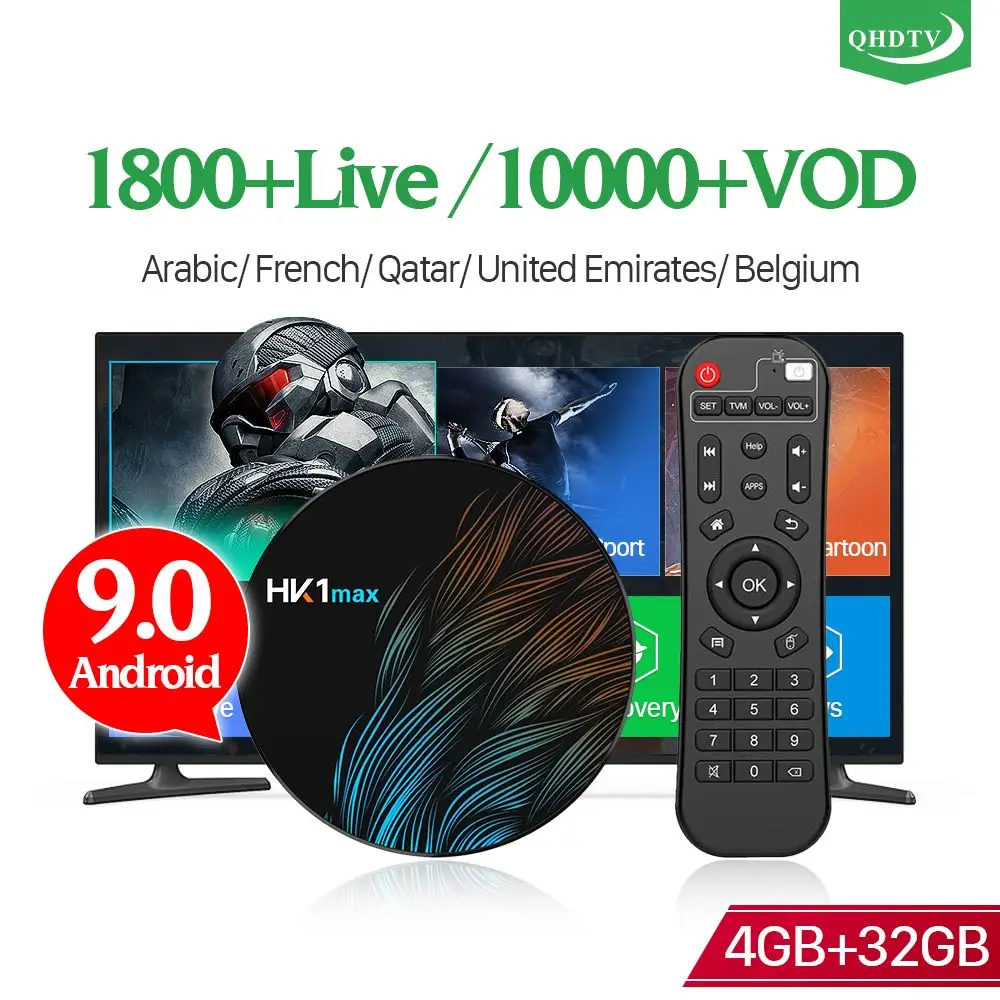 

IPTV Arabic France Box HK1MAX Android 9.0 Dual-Band WIFI QHDTV 1 Year IPTV Subscription 4G 32G IPTV Arabic Italy India IP TV