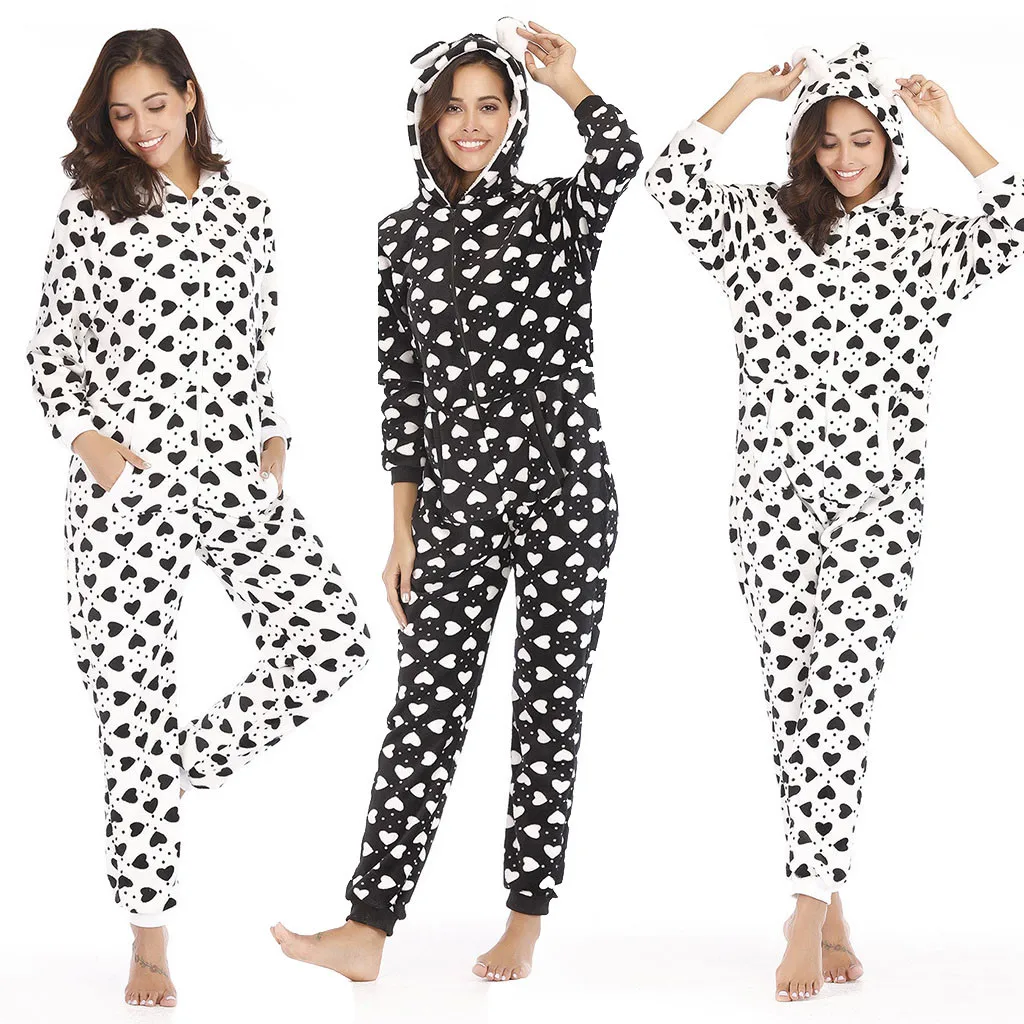 bodysuit women Fashion Printing Hooded Flannel Long Sleeve Onesies