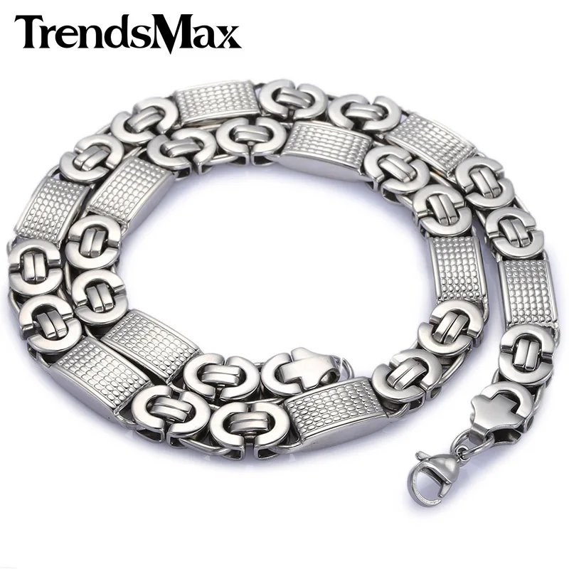 Trendsmax 10 мм Широкие мужские цепи для мальчиков серебряный цвет плоские византийские Звенья из нержавеющей стали ожерелье KN274