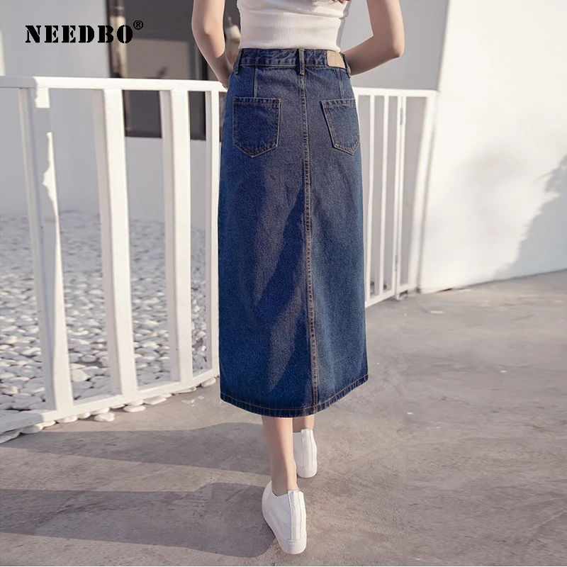 Женская длинная джинсовая юбка NEEDBO повседневная облегающая вечерняя из денима с