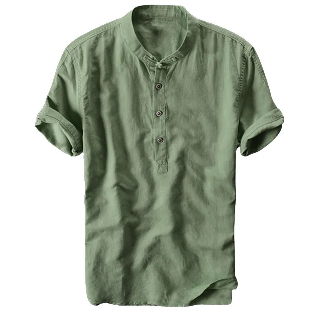 

Men shirt Pattern Printed Half Shirts Sleeve Henley solid рубашка kerst blouse heren shirt men Striped camisa masculina for men