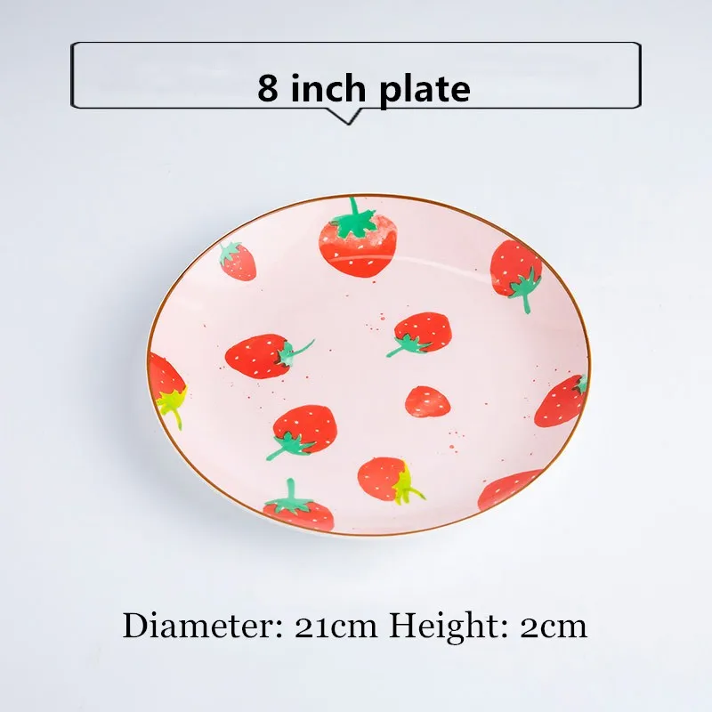 Милая фарфоровая посуда, керамическая чаша, костяного фарфора, большая ложка, кофейная чашка, милая посуда, розовая, с рисунком клубники - Цвет: C