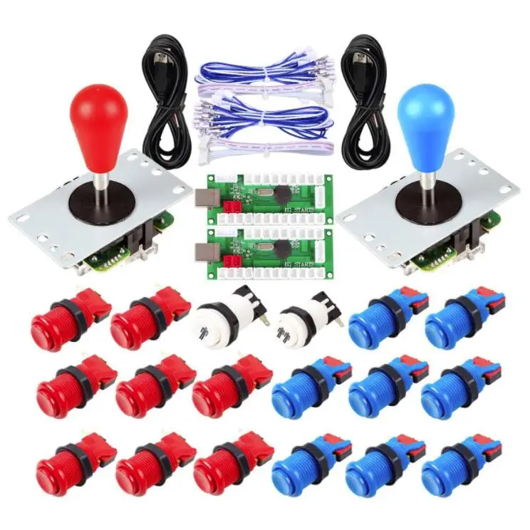 2 Player Arcade USB Encoder Ellipse Oval Joystick Hanlde + American Style Arcade Buttons for PC MAME Raspberry Pi All Windows 