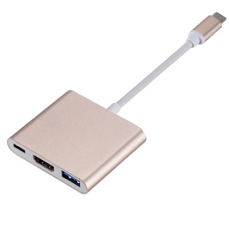 USB C концентратор type C USB 3,1-HDMI 4K адаптер конвертер кабель 3 в 1 разветвитель для Apple Macbook Pro USB-C концентратор HDMI Поддержка 4K HD - Цвет: Gold