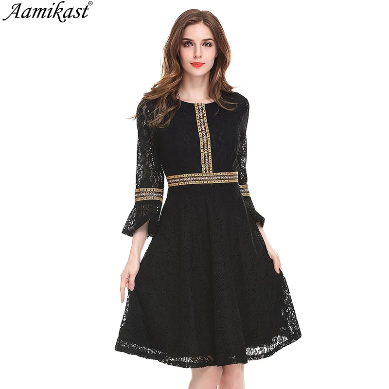 Aamikast/осенне-зимнее женское винтажное кружевное платье элегантное платье-туника