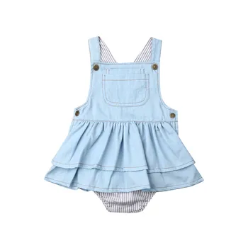 

Summer Kids Baby Girl Denim Romper Fashion Sleeveless Strap Jumpsuit Baby Girl Clothes Layeres Ruffles Sling Playsuit 0-4Y