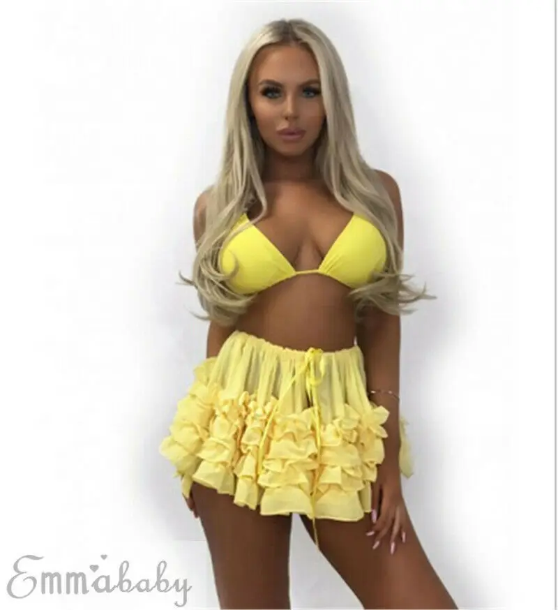 Sexy Women Summer High Waist Bikini Cover Up Skirts Ladies Solid Sheer Beach Wrap Mini Skirt