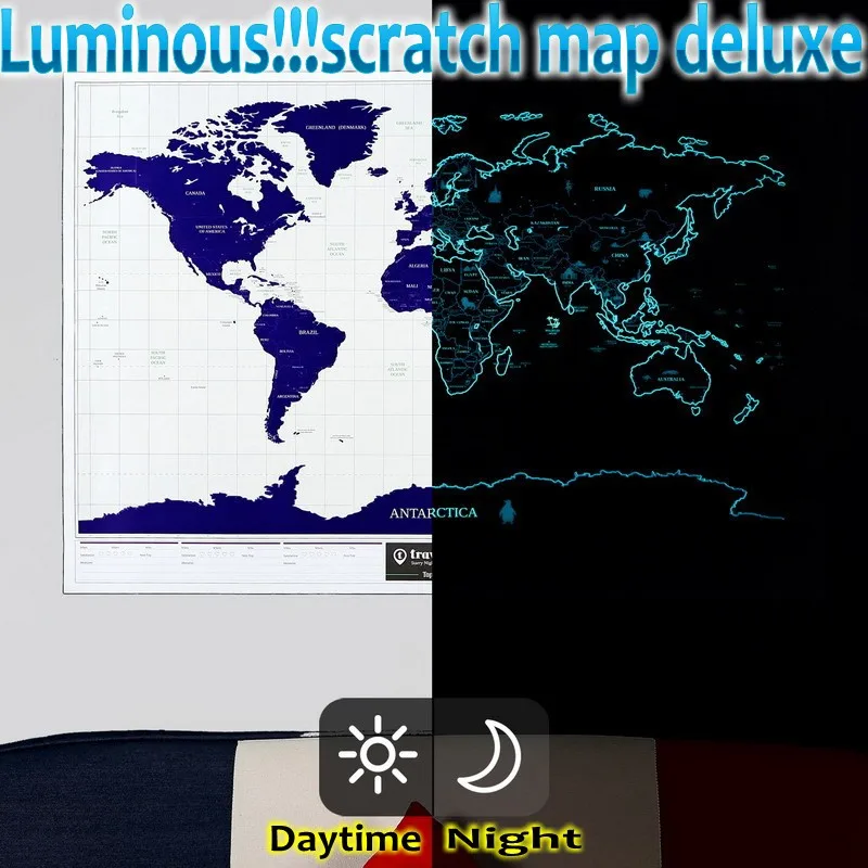 

NEW HOT high quality Luminous Deluxe Scratch Map 1Piece world map scratch travel scratch off maps With Starlight Free Shipping