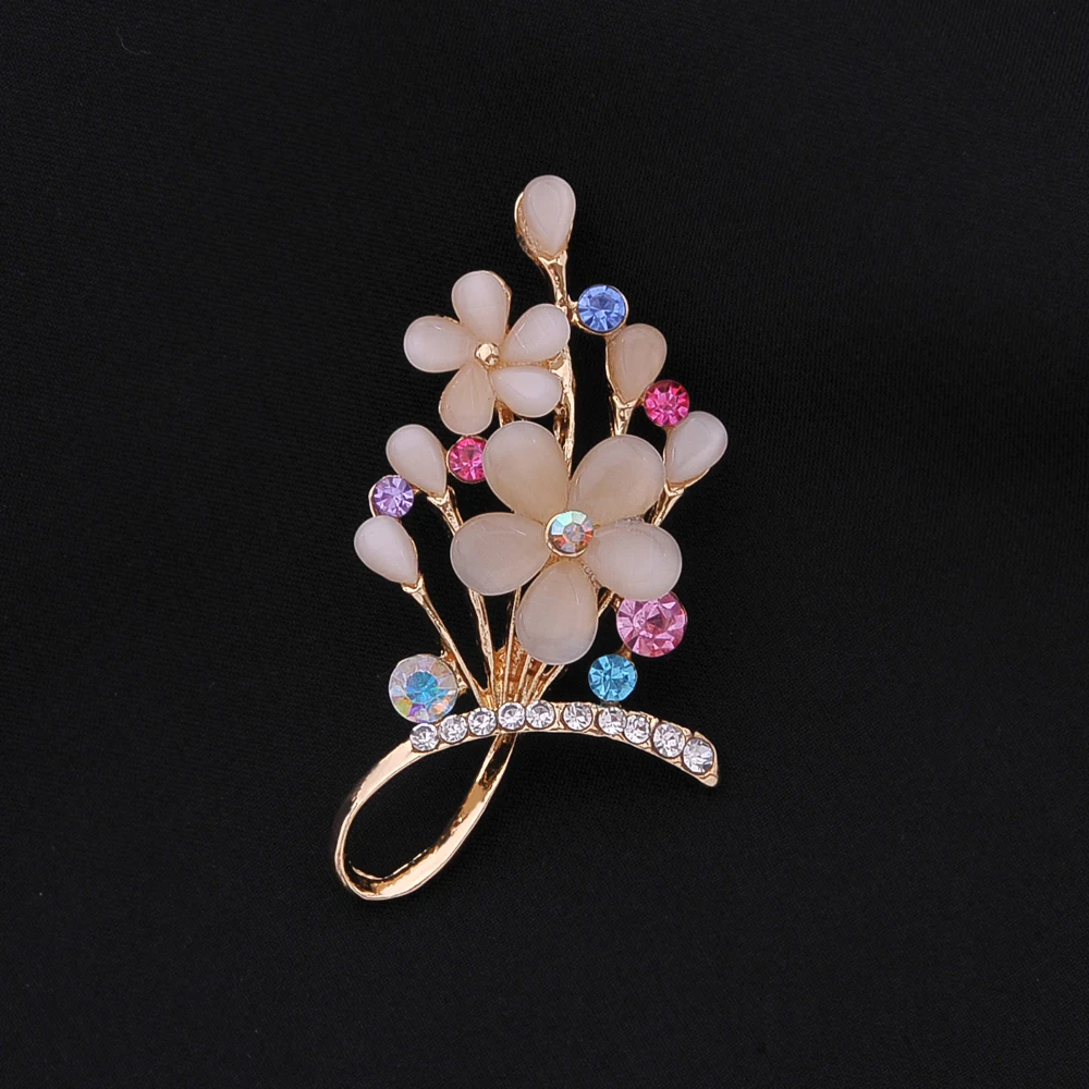 

Fashion Opal Stone Flower Brooches for Women Wedding Party Costume Jewelry Vintage Gold Color Rhinestones Brooch Pins Scarf Gift