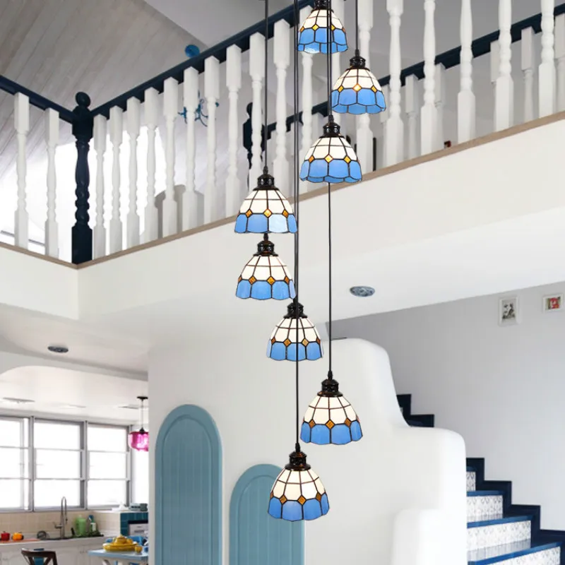 

Custom Mediterranean stair light creative pick high jump layer loft duplex floor rotating long Pendant Lights wf4261431