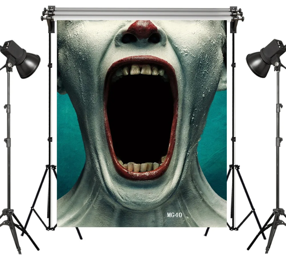 

Polyester & Vinyl Scary Prank Screaming Gapemouthed Clown Eat Human Backgrounds For Photo Studio Halloween Backdrop Photography