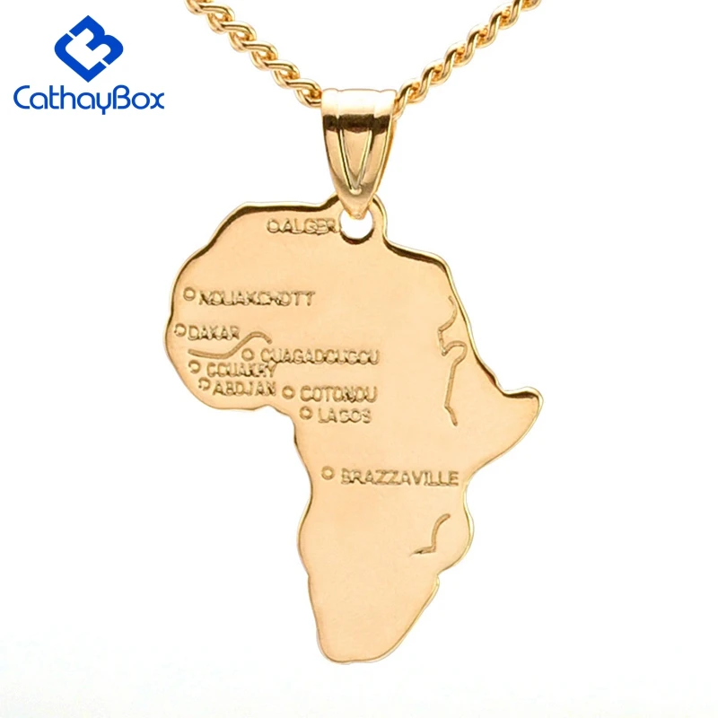 Gold Tone Africa Map Pendant Necklace Men Women Unity Symbol Charm