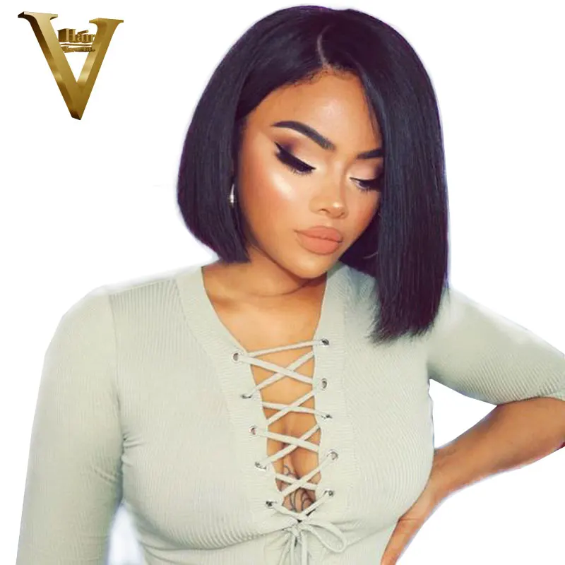 13*6 Long Deep Parting Straight Short Human Hair Bob Wigs