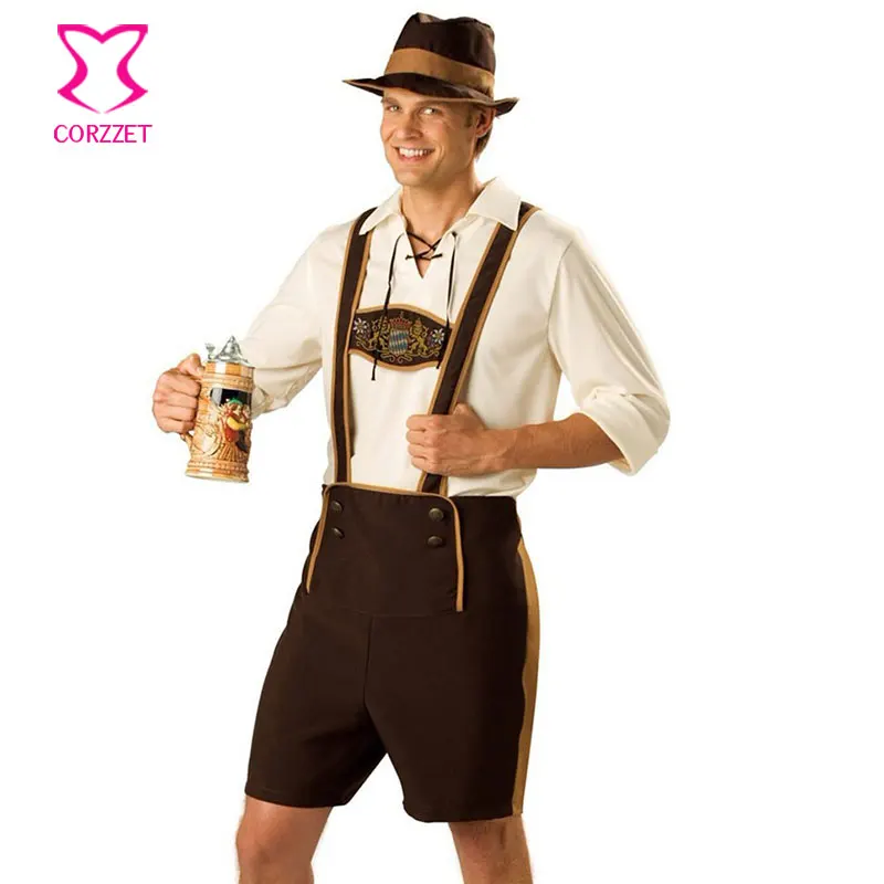 Corzzet Oktoberfest Costume Lederhosen Bavarian Octoberfest German Festival Beer Cospaly Halloween For Men Plus Size Clothing