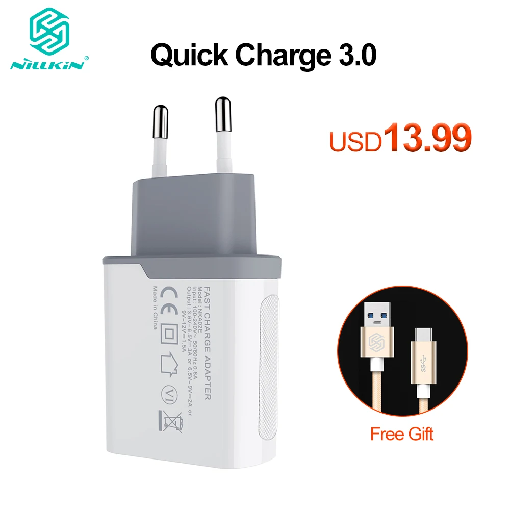 

Nillkin QC3.0 Adapter Quick Charge 3.0 Charger With QC3.0 Type C Cable for Samsung Galaxy S10 S9 Plus for Xiaomi 9