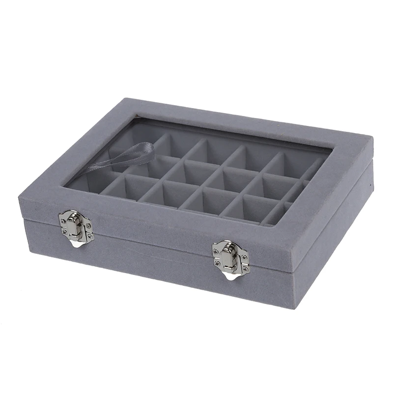 

24 grid Display Box Jewelry Storage Glass Bracelet Watch pillow Buckle Grey