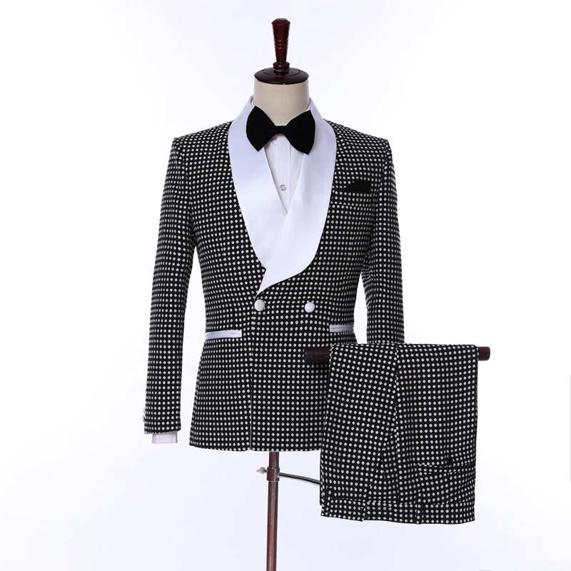 Slim Black And Blue Striped 2 Piece Suit Men'S Suit Jacket Double-Breasted Suit Men'S Wedding Suit Groom Tuxedo Slim Black And Blue Striped 2 Piece Suit Men'S Suit Jacket Double-Breasted Suit Men'S Wedding Suit Groom Tuxedo