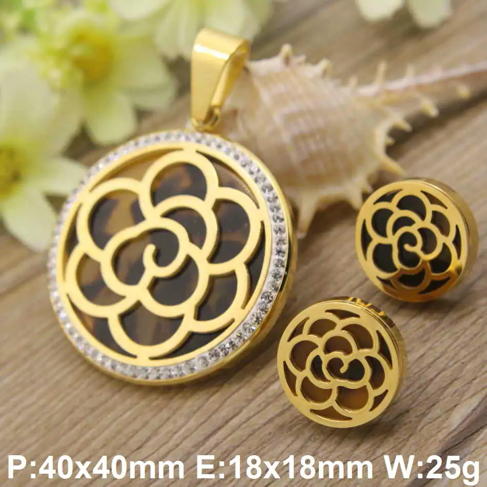 

HOT A variety of colors New Fashion Stainless Steel Jewelry High quality flowers Pendants+ Earring set For Women SBJDZDDA