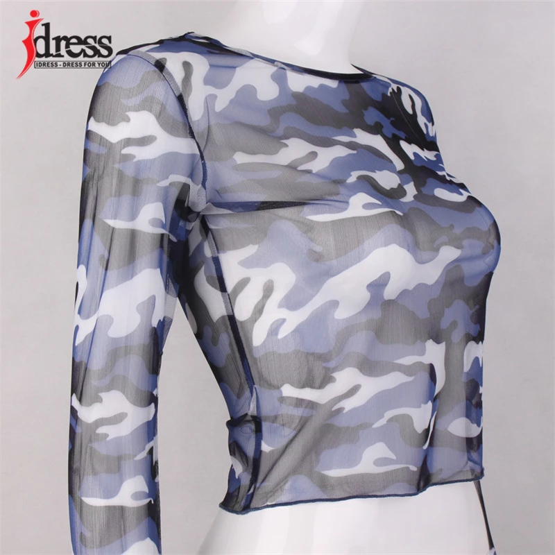 Hambelela Female Clothing Camouflage T-shirt Cape Top Summer Tops O Neck Long Sleeve Blusas Sexy Sheer Womens Tops and Blouses (8)