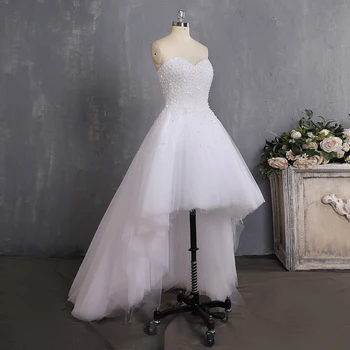 

2019 Sweetheart Pearl High Low Wedding Dresses Imported Tulle Cheap Bride Dress Wedding Gown