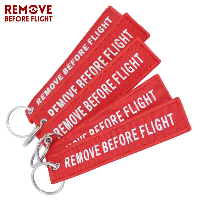 Remove Before Flight Key Chain Chaveiro Red Embroidery Keychain Ring for Aviation Gifts OEM Key Ring Jewelry Luggage Tag Key Fob c