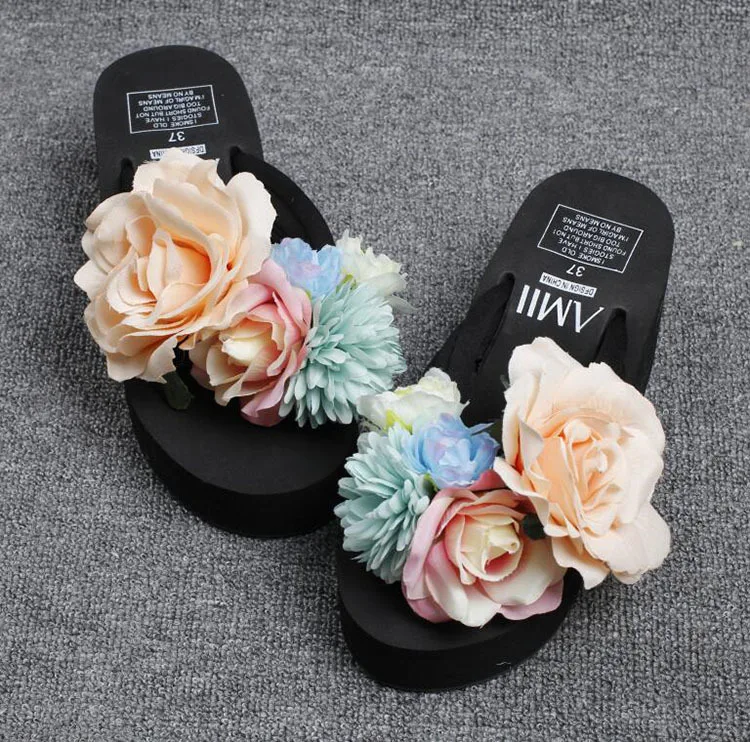 2019 New Anti-skid Base Wedge Shoes For Sale Handmade Flowers Buy Beach Flip Flops Slippers Online Cheap Black45