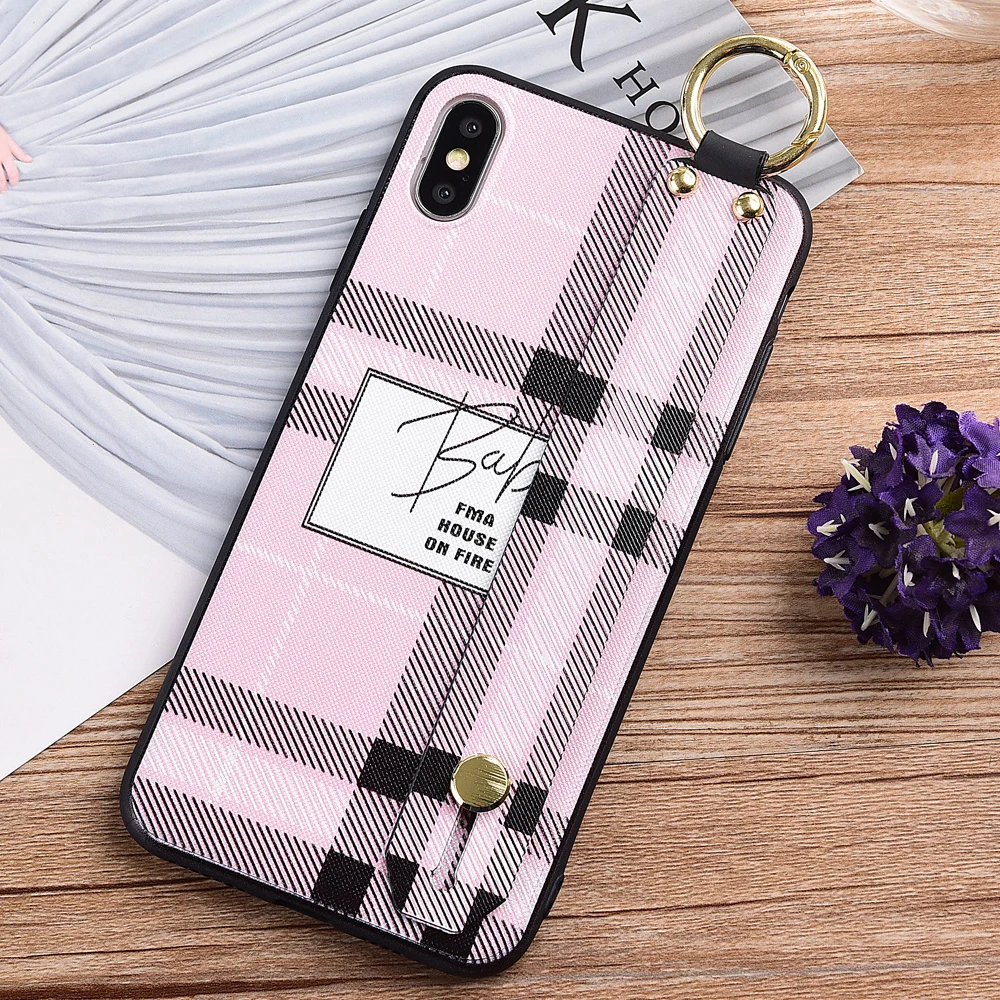 

Grid Pattern Wrist Band Phone Cases for iPhone XR XS Max Kickstand Cover Soft Silicone Case For iPhone X XS 7Plus 6 6s7 8 Plus
