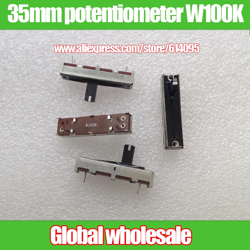 

1pcs 35mm single linear slide potentiometer fader W100K / stroke 20mm with white point / handle length 10mm / mono mixer fader