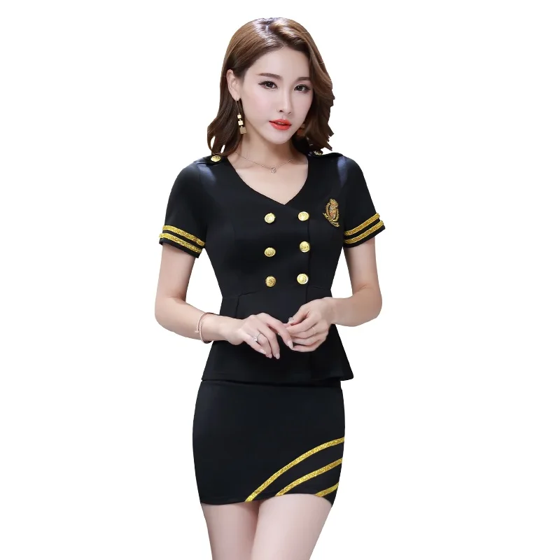 2018 Summer New Women Airline Stewardess Uniform Cheap Bar Waitress