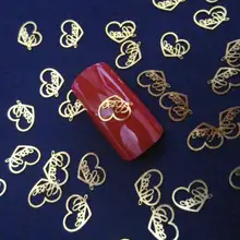 10 шт./лот, новинка, металлическая наклейка для ногтей, сердце, слово, ультра тонкий мягкий медный лист, золотой цвет, не выцветает, инструмент для дизайна ногтей