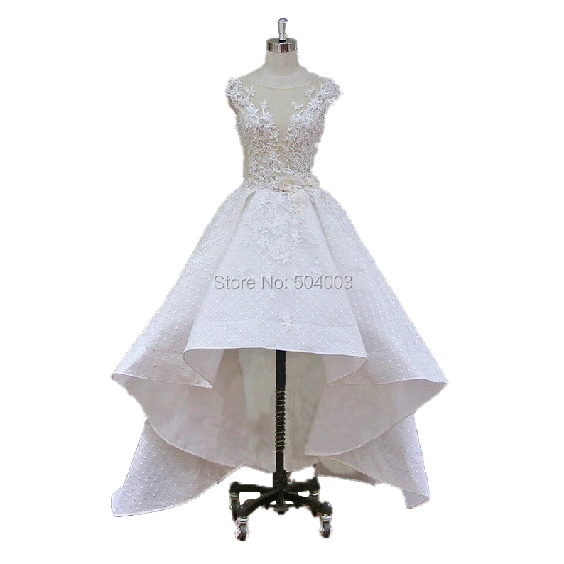 

LE BA X BEAR Modern Wedding Dress in Ivory and Floral Applique With High Low Hem and Train LOUISE beads and pearls wedding party