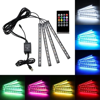 

Car Interior Floor Lights Voice-activated Music Rhythm Neon Lights Automobile Sole Ambience Lights Four RGB Light Strip Colorful
