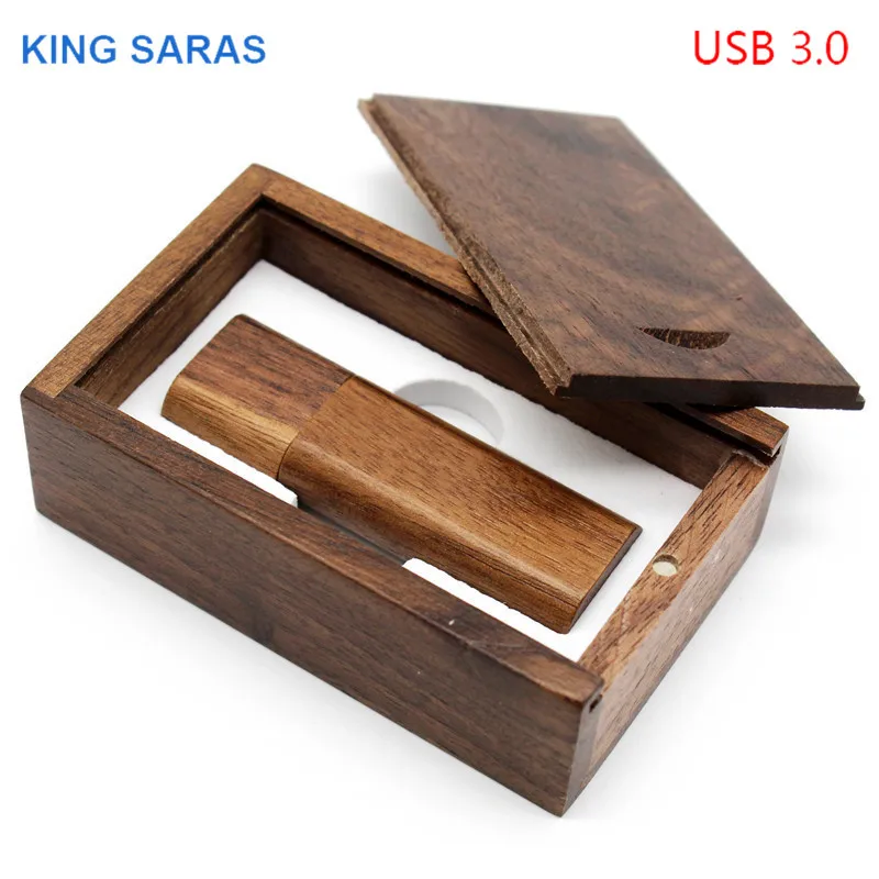 KING SARAS 5 colour Maple carbonized bamboo+box usb flash drive pendrive 4GB 8GB 16GB 32GB maple usb3.0 photography best gift - Цвет: Walnut wood