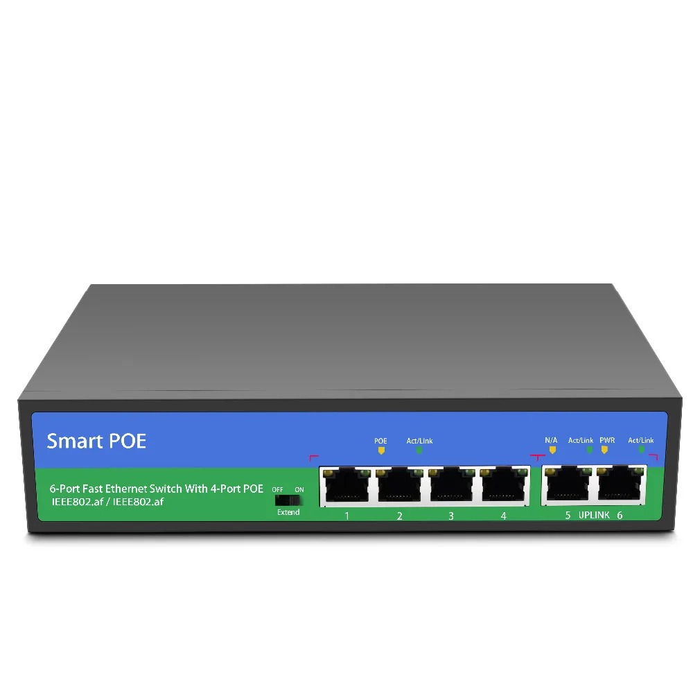 YiiSPO 10/100Mbps POE switch 4+2port standard POE swtich 96W IEEE802.3AT/IEEE802.3AF 48V output for cctv POE ip camera